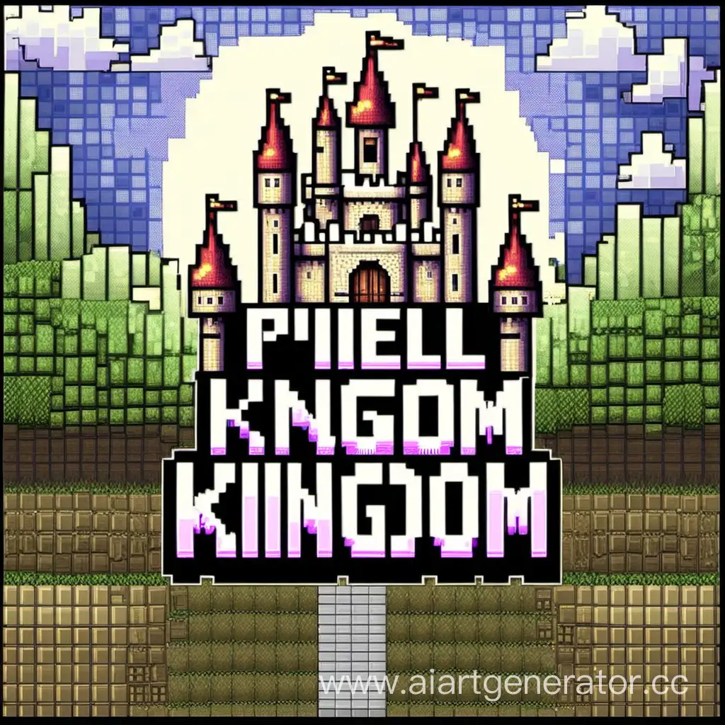 нарисуй пиксельный замок. Посередине него надпись в пиксельном стиле «PixelKingdom».