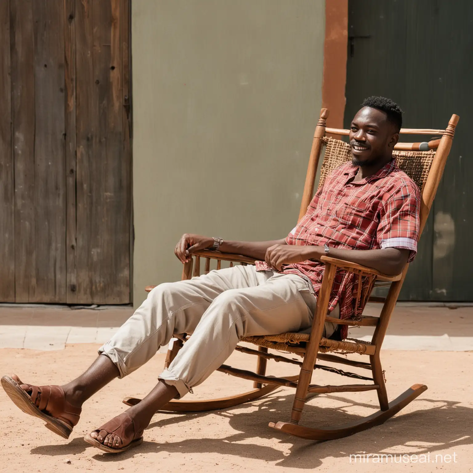 African Man Relaxing on a Rocking Chair in Traditional Attire