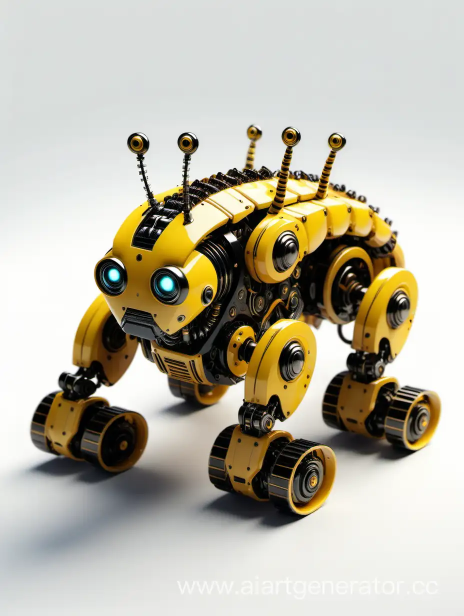 Yellow-and-Black-Caterpillarlike-Robot-Crawling-on-Light-Background