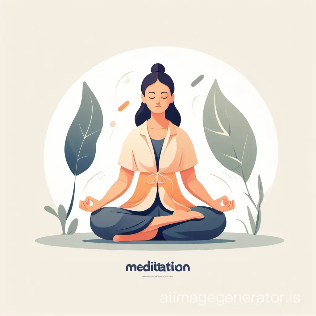 Minimalist UI illustration of cartoon meditation in a flat illustration style on a white background with natural Color scheme, dribble, flat vector.