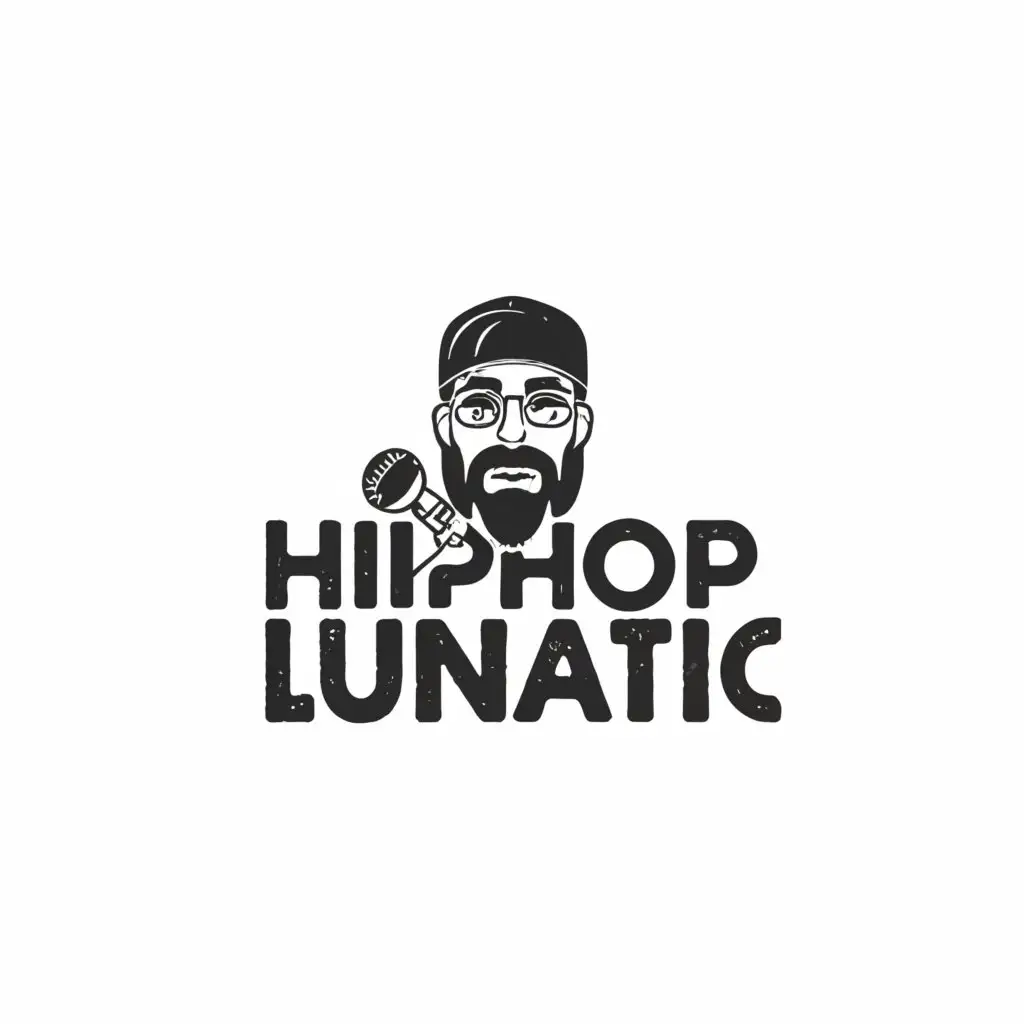 a logo design,with the text "Hiphop Lunatic", main symbol:Man with beard and specs and mic in hand,Moderate,be used in Entertainment industry,clear background