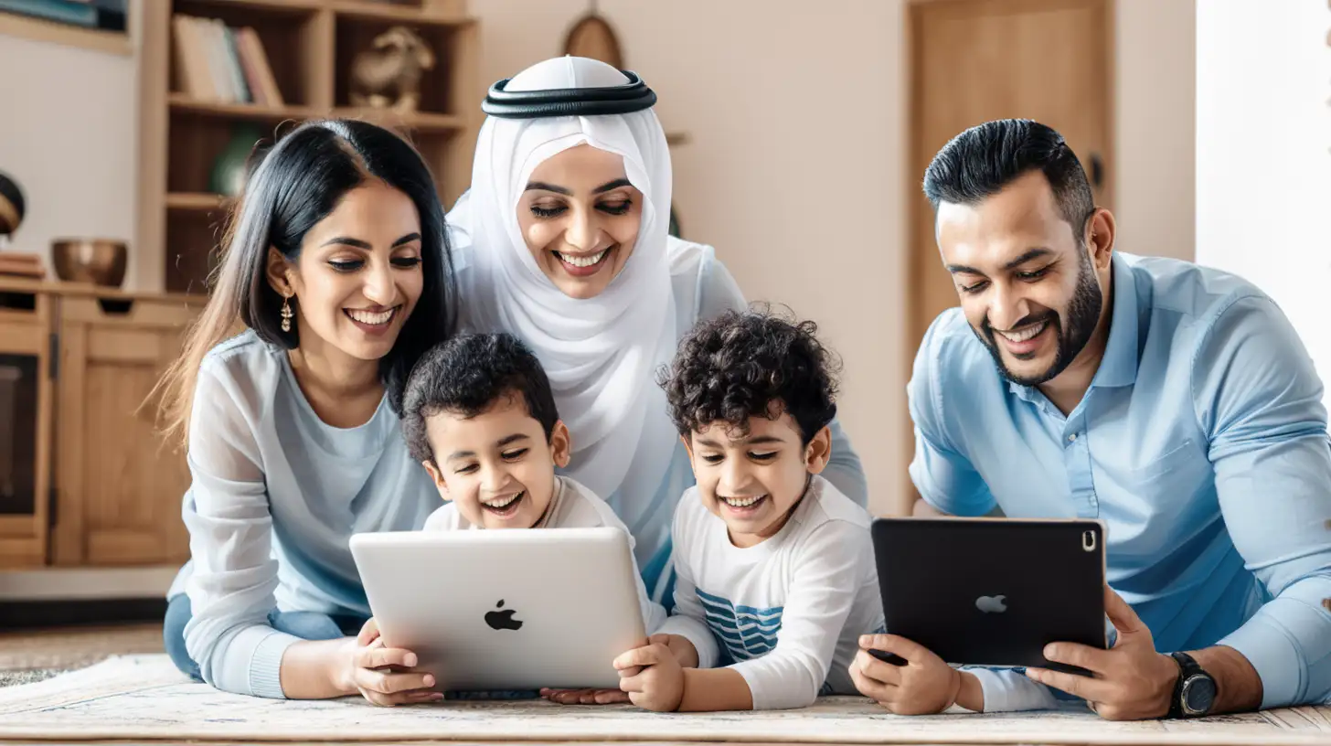 Online Arabic Classes
father and mother with their 2 kids a using ipads for online class