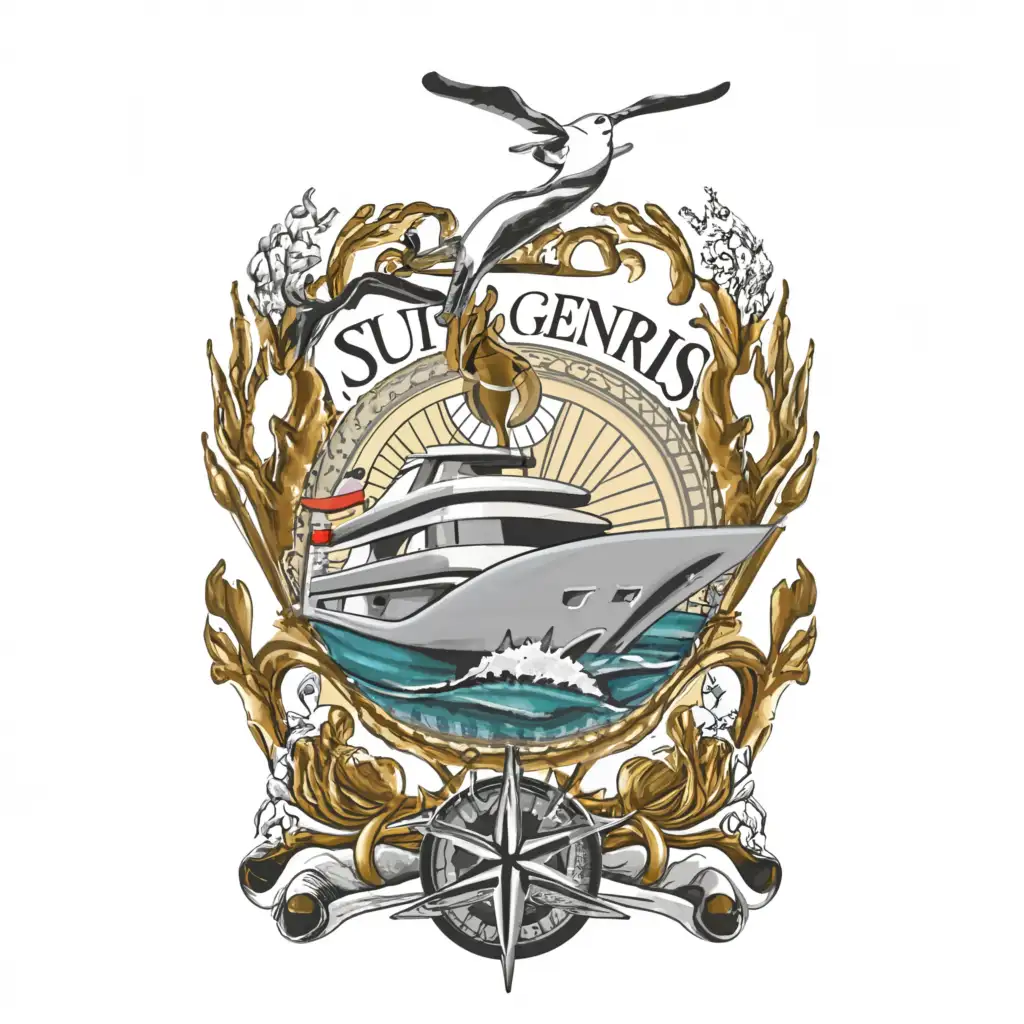 LOGO-Design-For-Sui-Generis-Luxury-Yacht-Brand-with-Dolphin-Globe-and-Compass-Motifs