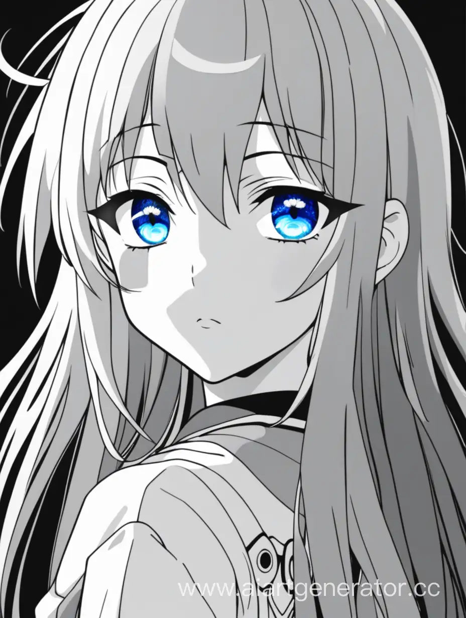 аниме девочки черно белая картинка с голубыми глазами