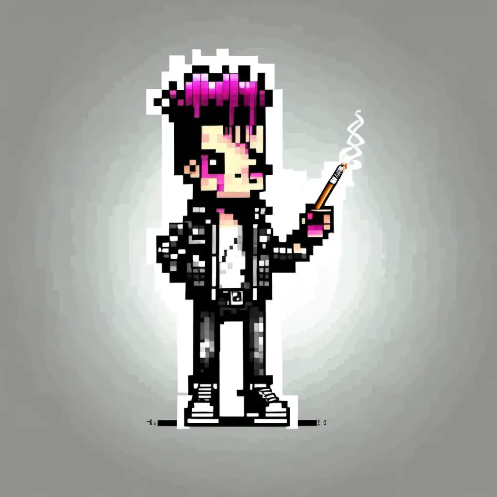 Pixelated Punk Character Smoking Cigarette Portrait