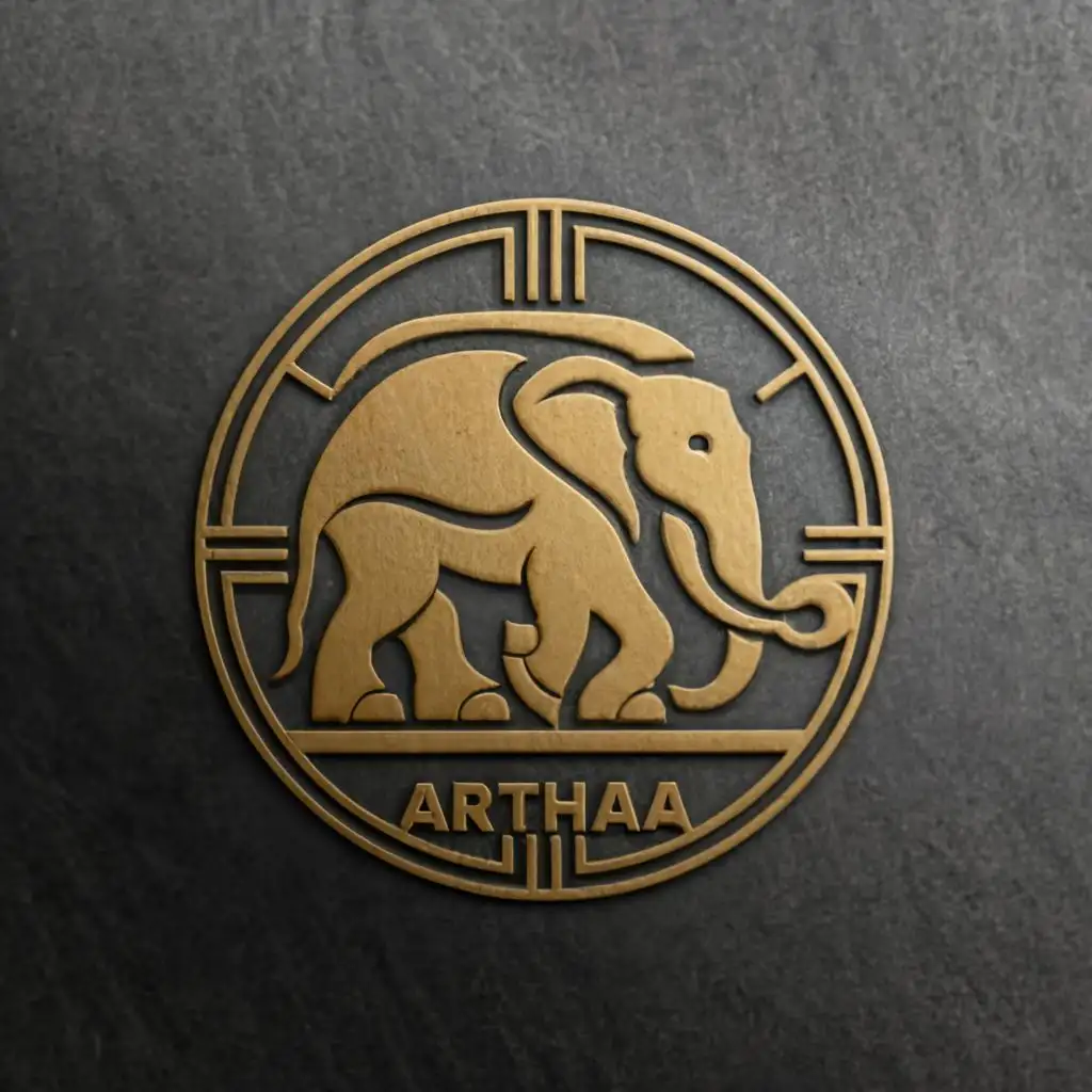 logo, Embossed Elephant and Lion, with the text "Arthaa", typography, be used in Finance industry