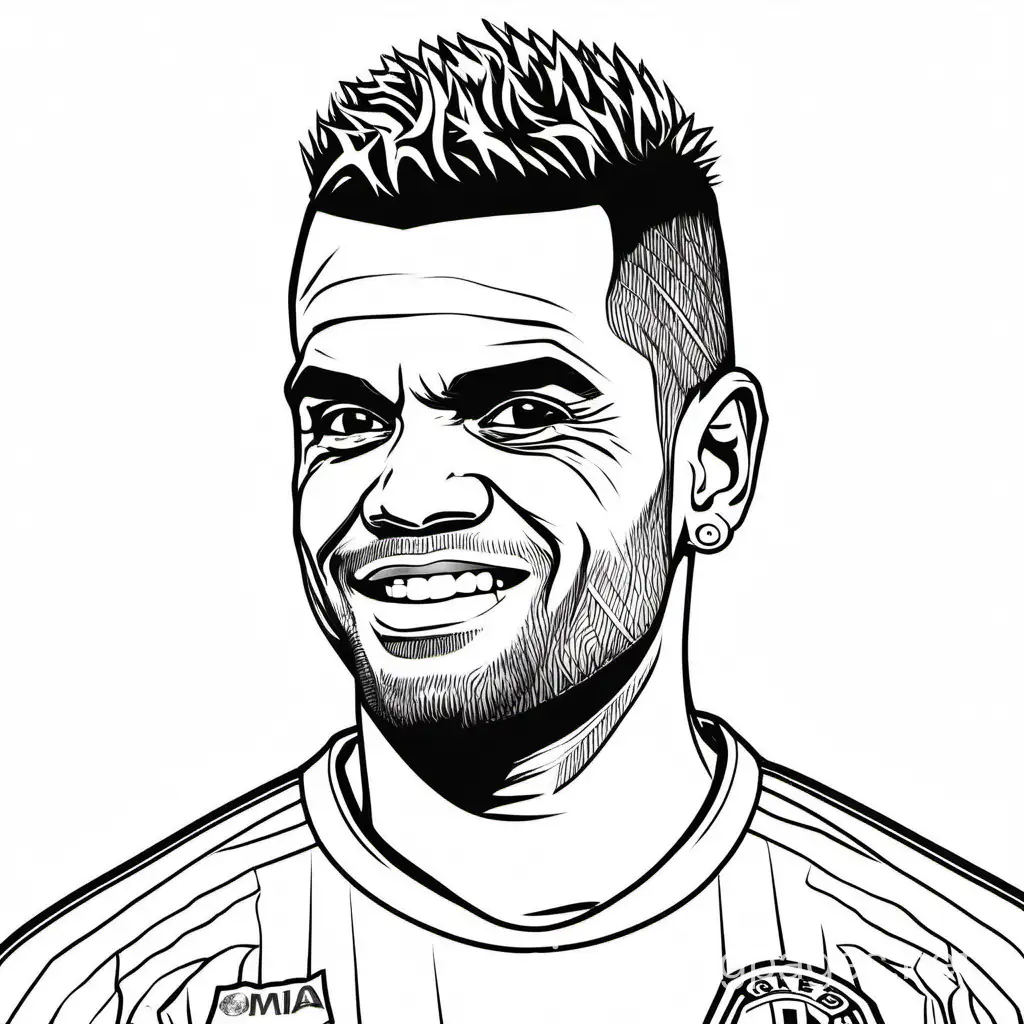 Dani Alves, Coloring Page, black and white, line art, white background, Simplicity.
, Coloring Page, black and white, line art, white background, Simplicity, Ample White Space. The background of the coloring page is plain white to make it easy for young children to color within the lines. The outlines of all the subjects are easy to distinguish, making it simple for kids to color without too much difficulty