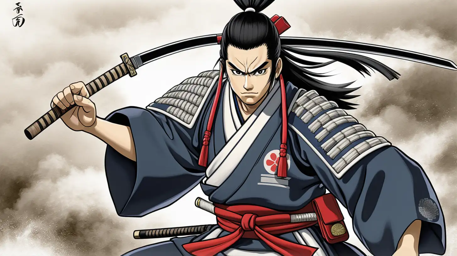 Nakajima Noboru Byakkotai Samurai Warrior in Anime Style