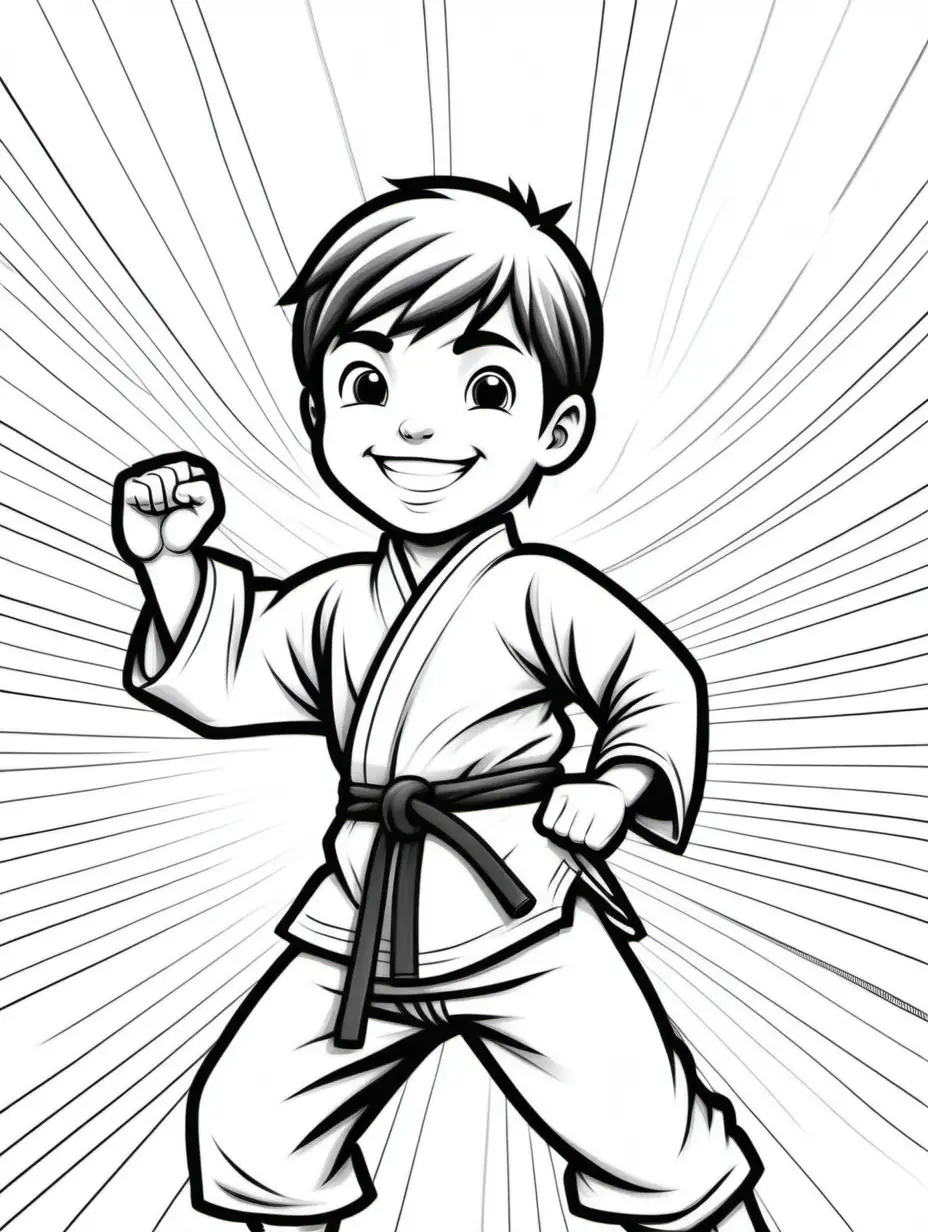 Cheerful Ninja Kid Coloring Page with Oriental Background