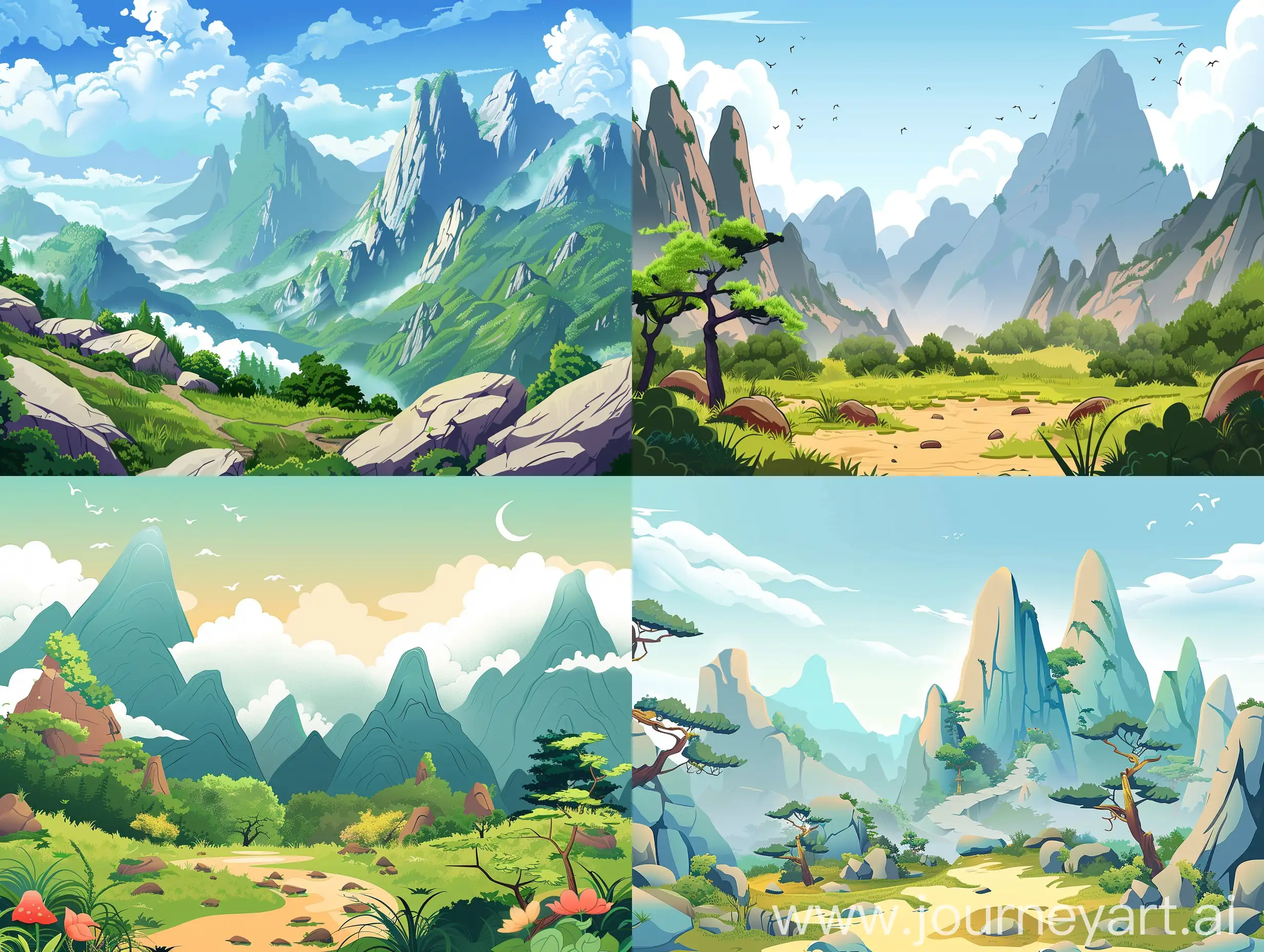 Hengduan mountains cartoon background for a character foreground colorful