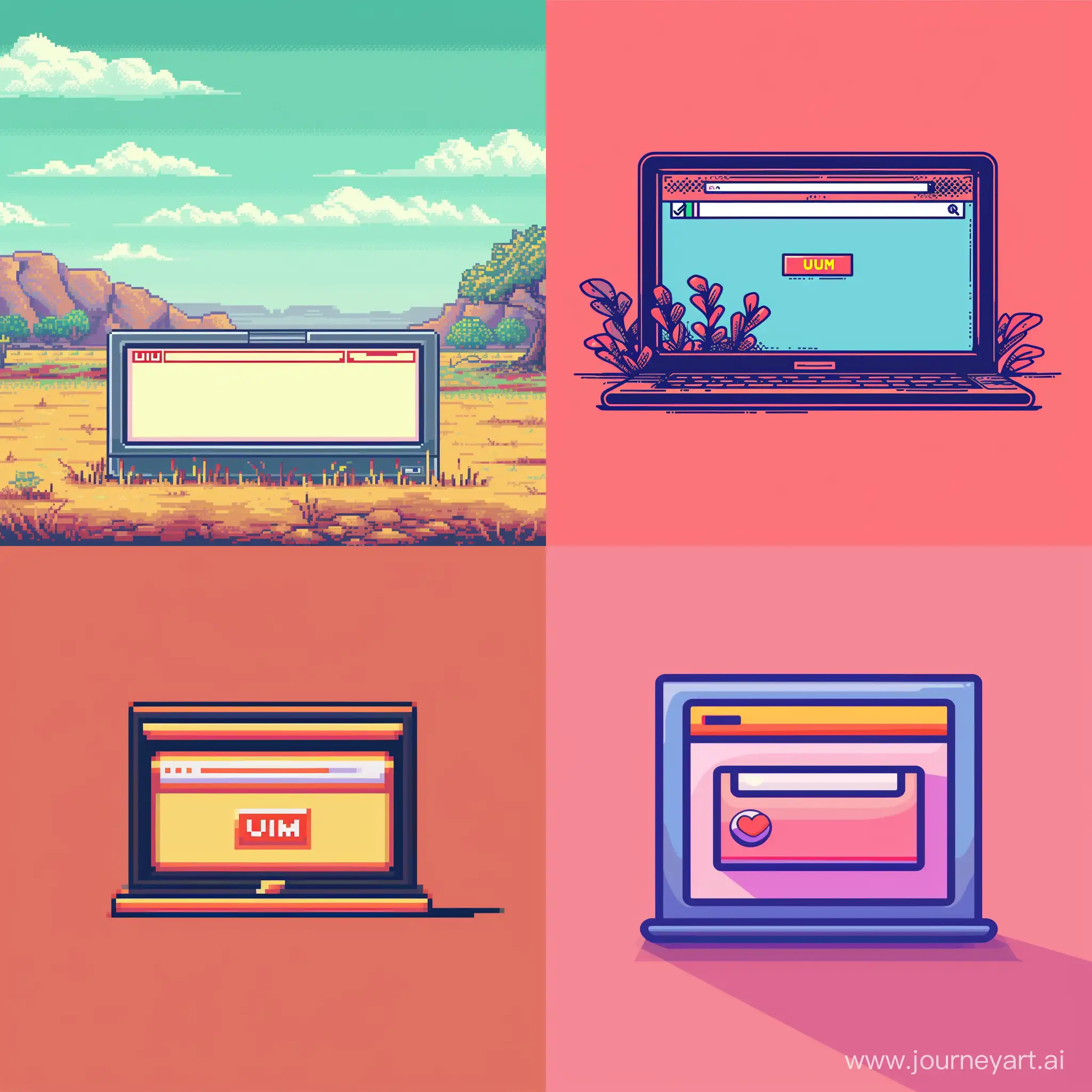 illustration 8-bit graphic image about "URL in browser" with a plain color background