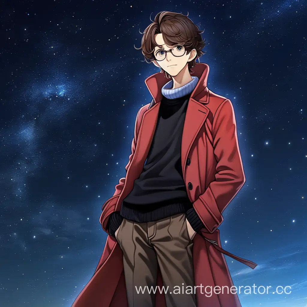 Stylish-Anime-Character-in-Vibrant-Red-Coat-Against-Starry-Sky