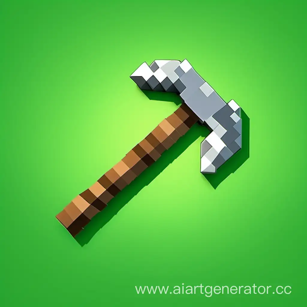 Minecraft-Stone-Pickaxe-on-Vibrant-Green-Background