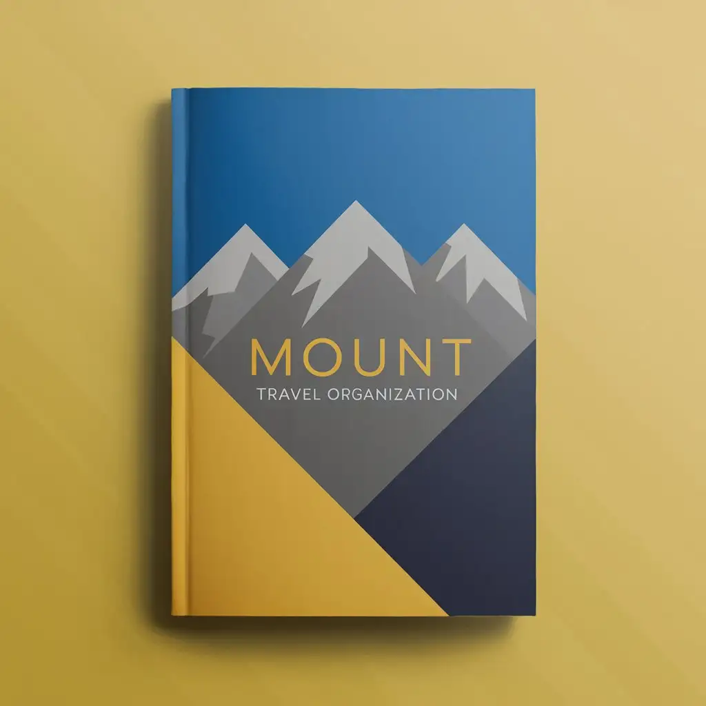 create an A4 booklet for a travel organization with the name Mount, colors blue yellow and gray