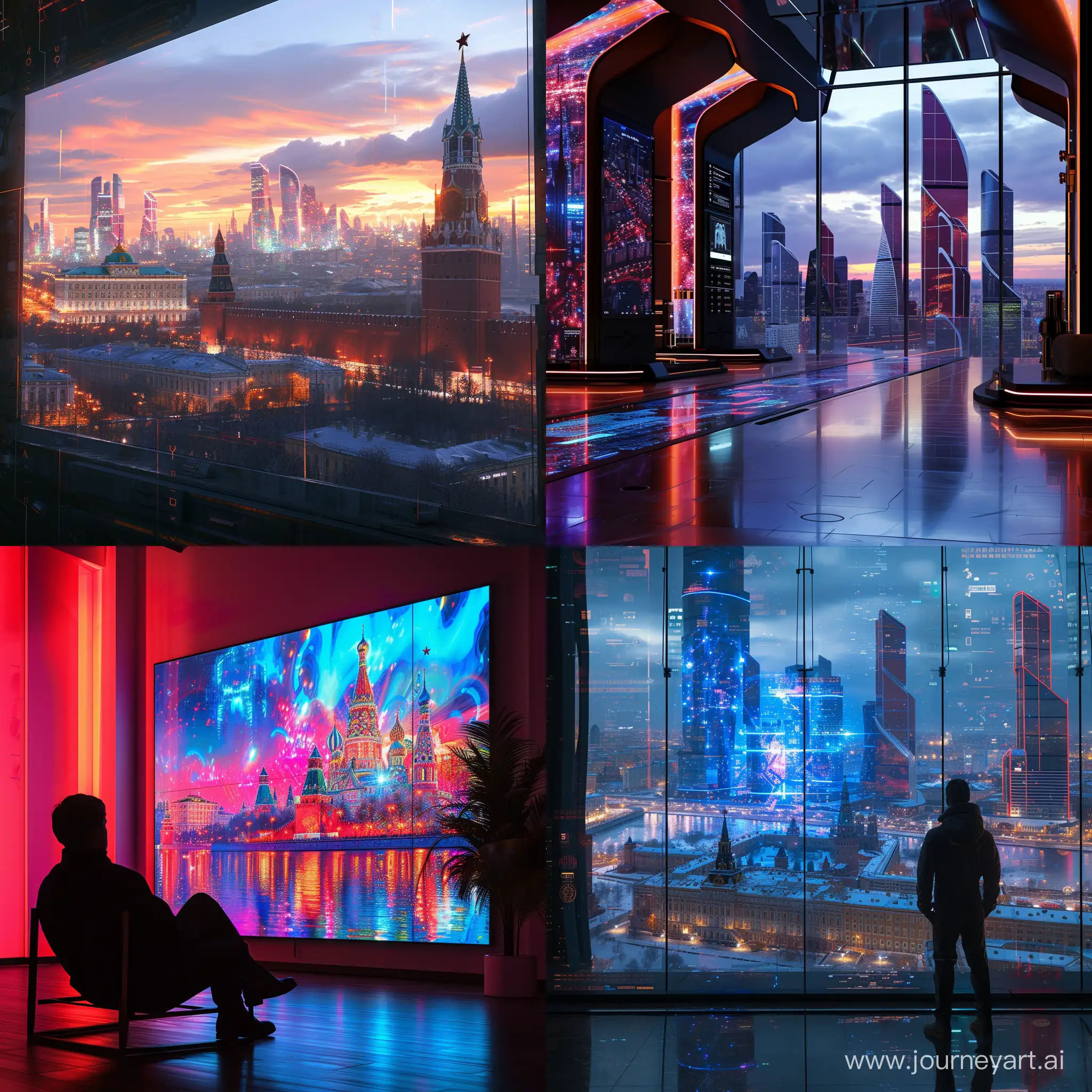 Futuristic Moscow, QD-OLED displays, QD-OLED lighting and backlight, in cinematic style