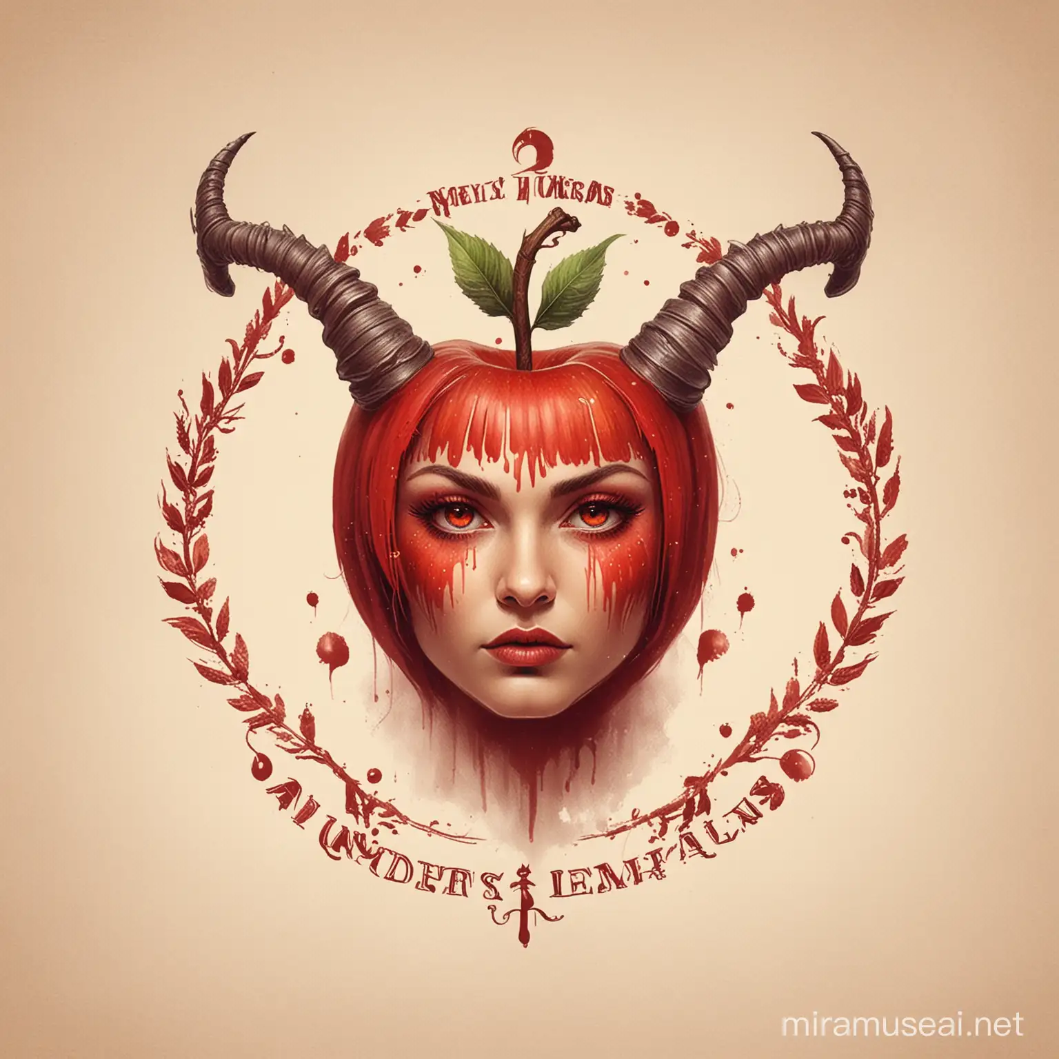 make me a logo with a red apple and horns. Lilith Adams.