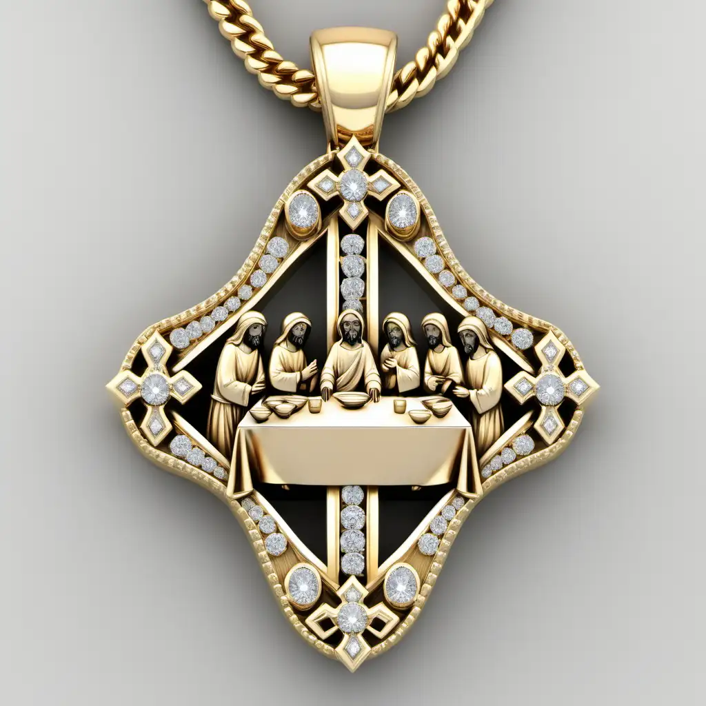 Exquisite 14K Diamond Crosses Featuring Jesus and the Last Supper