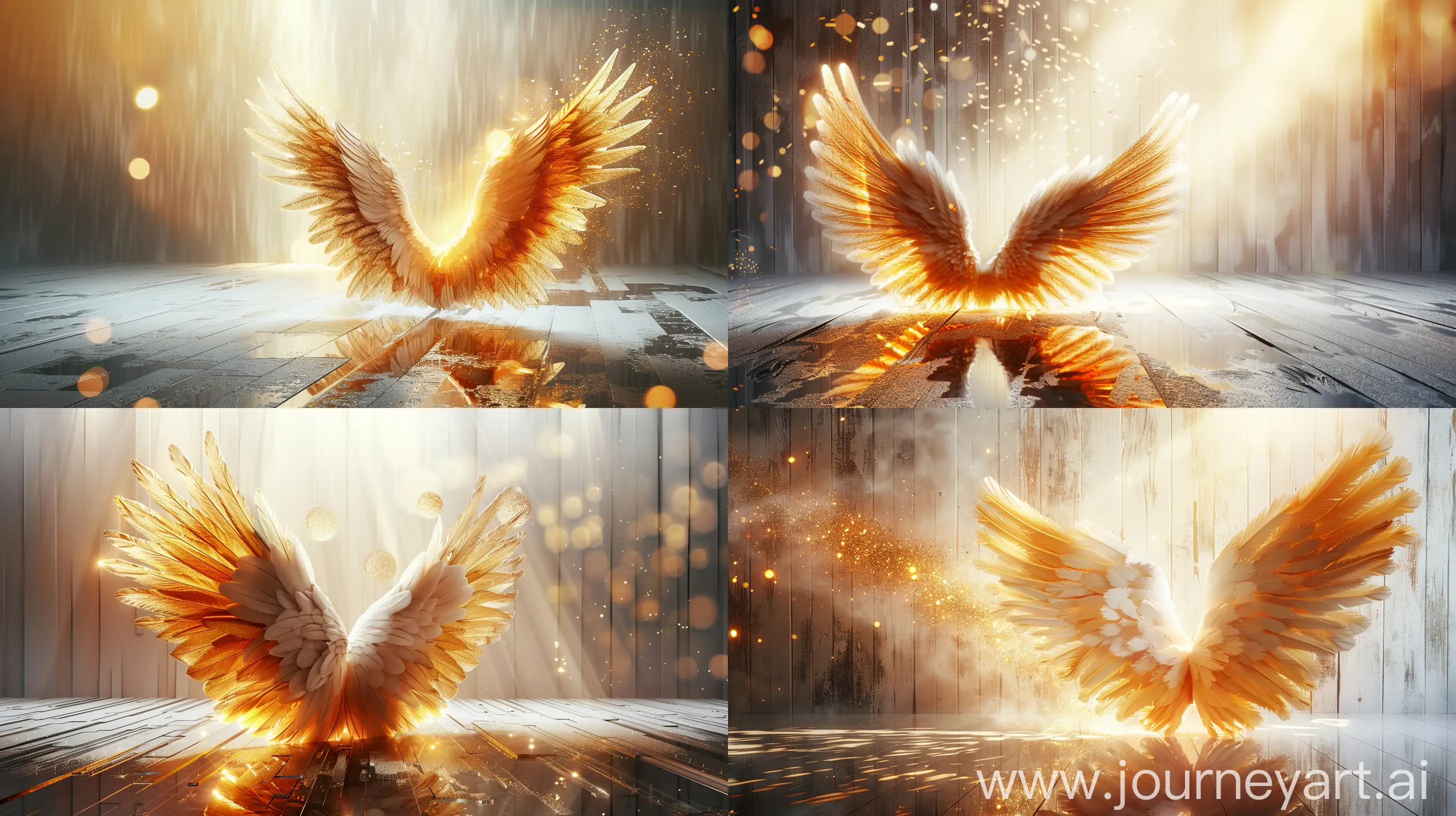 Elegant-Angelic-Wing-with-Golden-Feathers-on-Radiant-Background