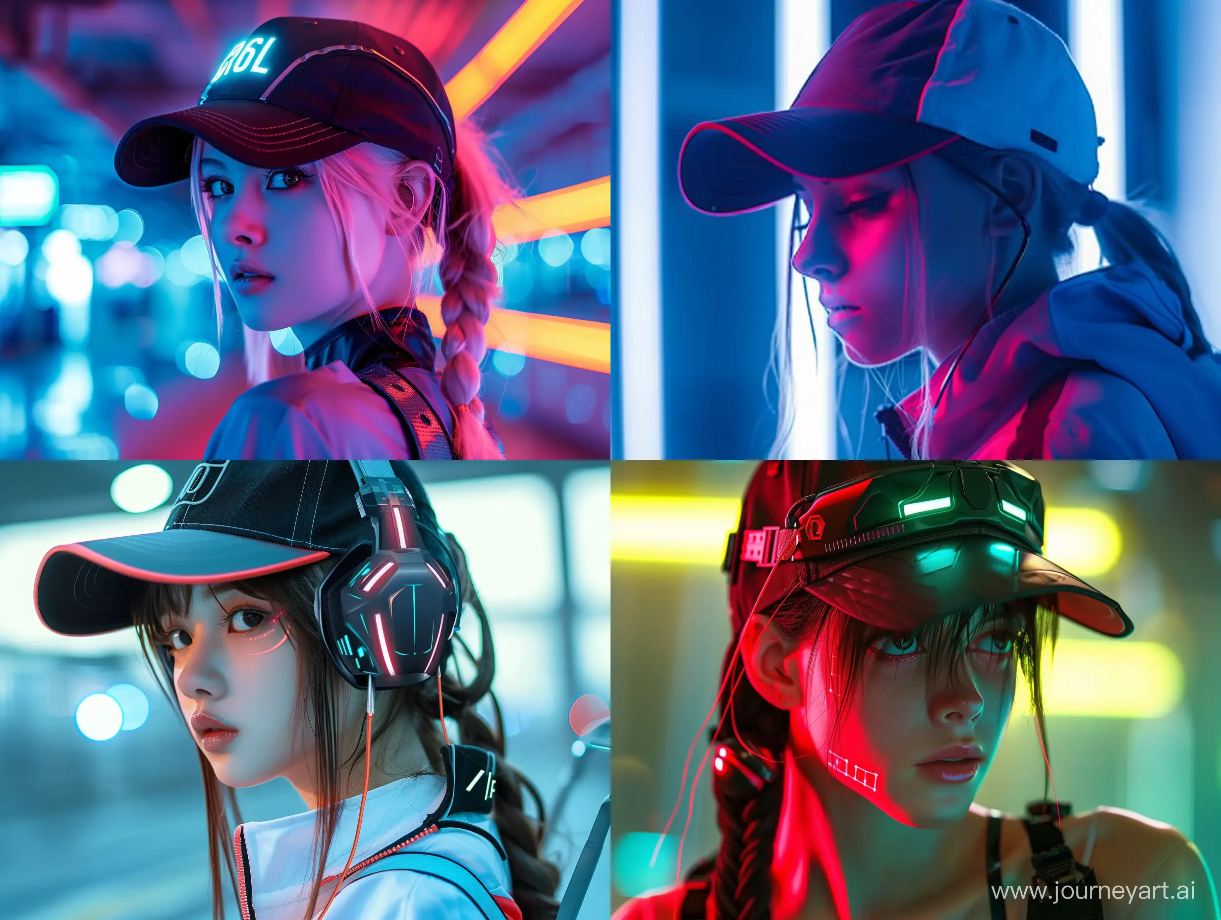 A girl in a sports baseball cap style - cyberpunk