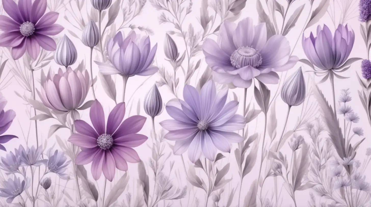 Soft Pastel Meadow Flowers Wallpaper in Shades of Purple and Silver