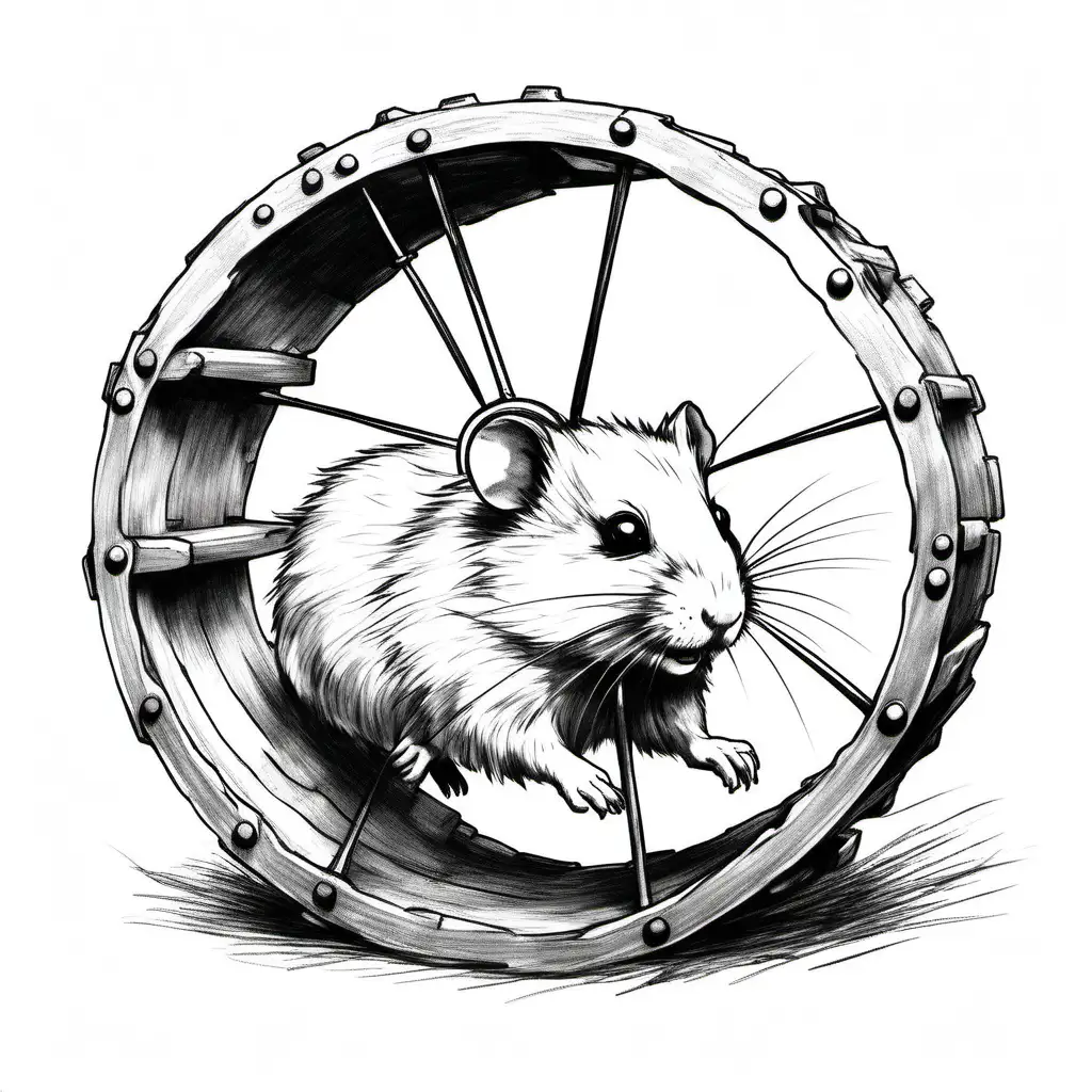 Sketch of a Hamster Running Inside a Wheel