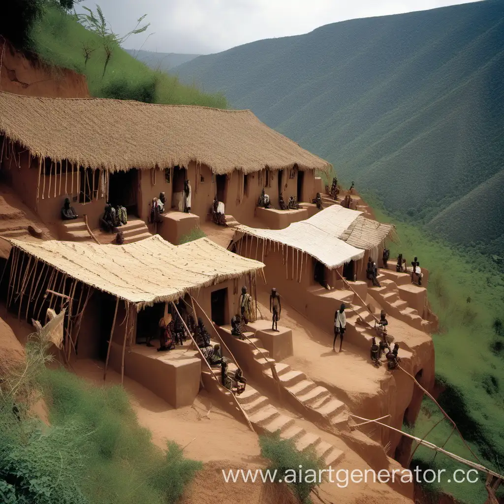 African-Mountain-Tribe-Village-Perched-on-Cliff-Edge