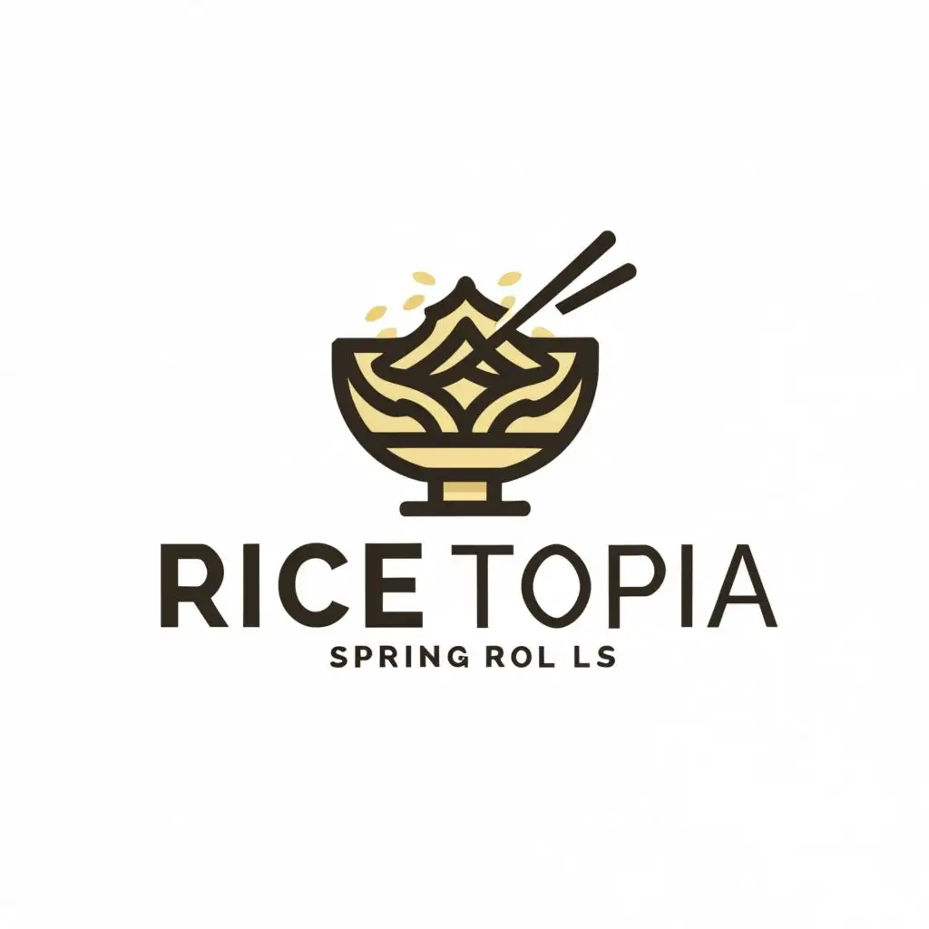 a logo design,with the text "Rice Topia", main symbol:rice with spring roll,Minimalistic,clear background