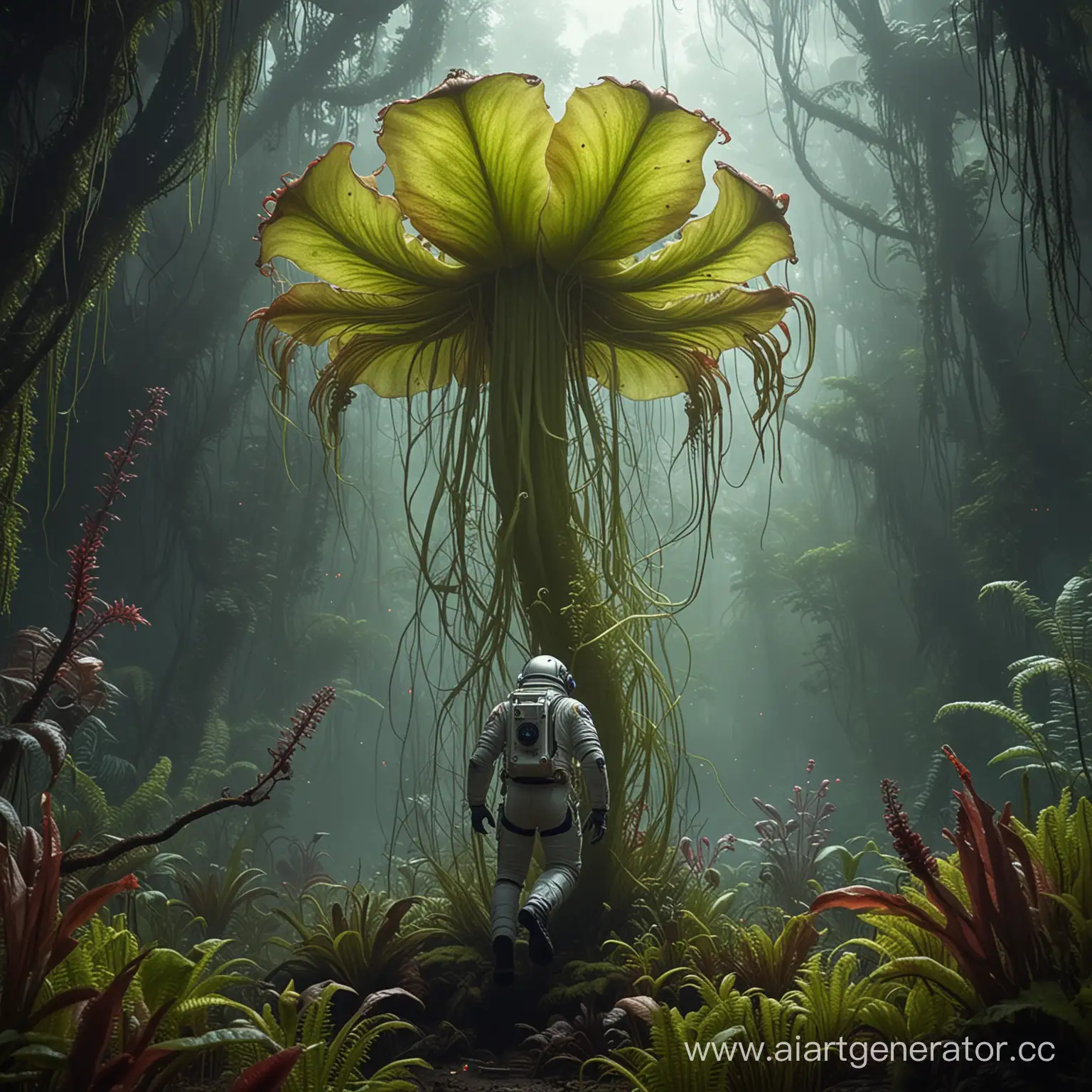 A giant alien carnivorous plant attacks astronauts on an unknown world.