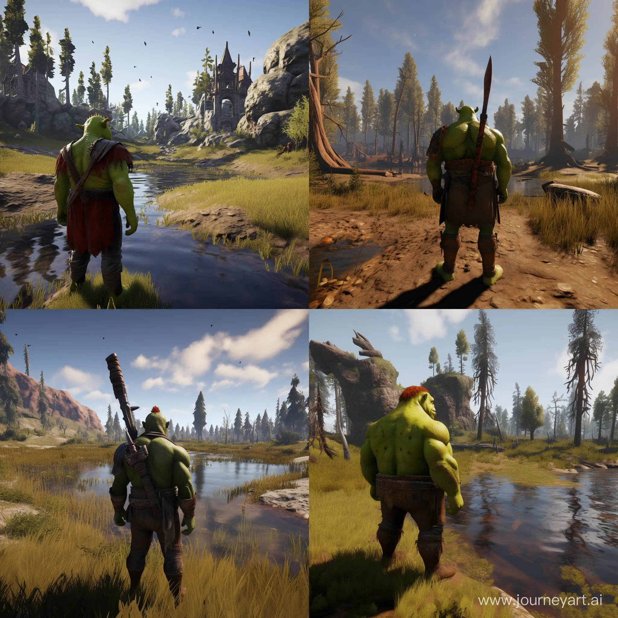 Shrek defends his swamp from raiders in the game Rust