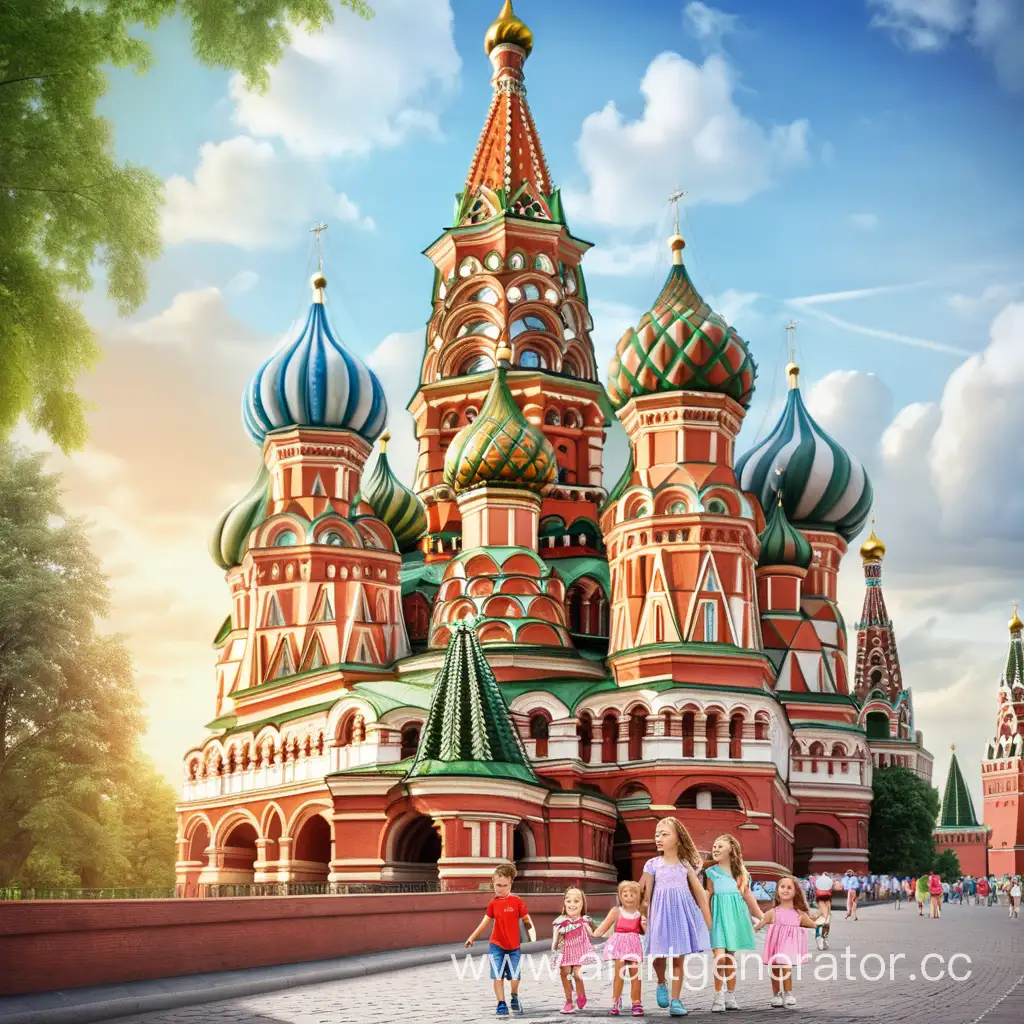 Children-Exploring-Moscow-Summer-Scene-with-Saint-Basils-Cathedral