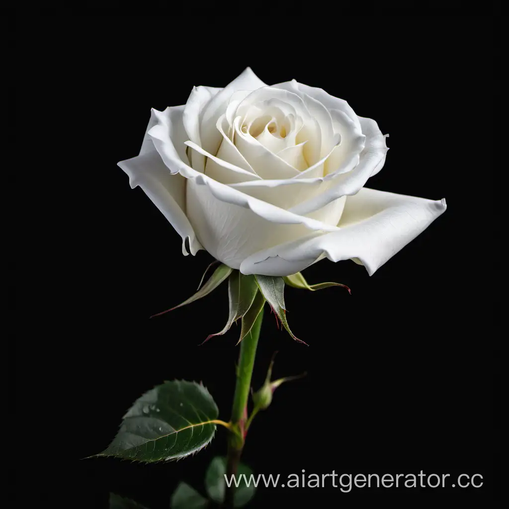 одна Белая роза на черном фоне во весь рост вид сбоку