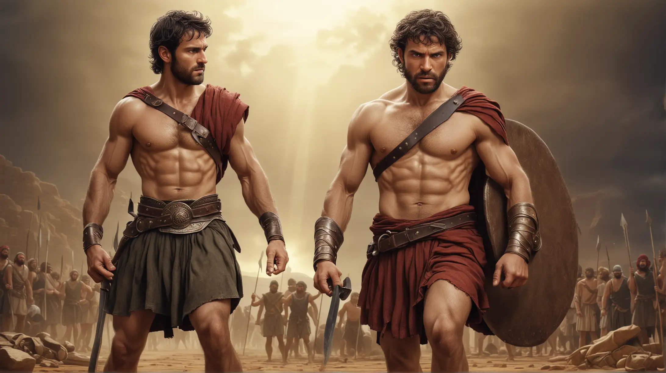 David Confronts Goliath Epic Biblical Encounter Captured in Stunning Realism