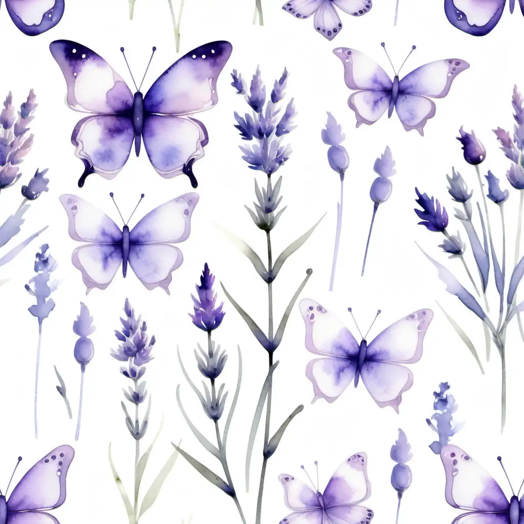 Dreamy Watercolor Lavender Flowers with Butterflies