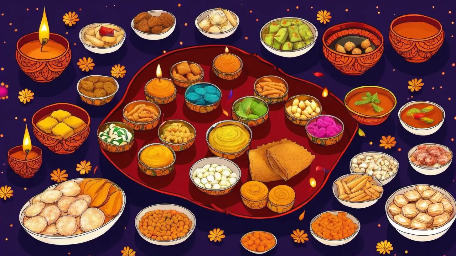 Diwali Feast Traditional Sweets Snacks and Meals Celebration