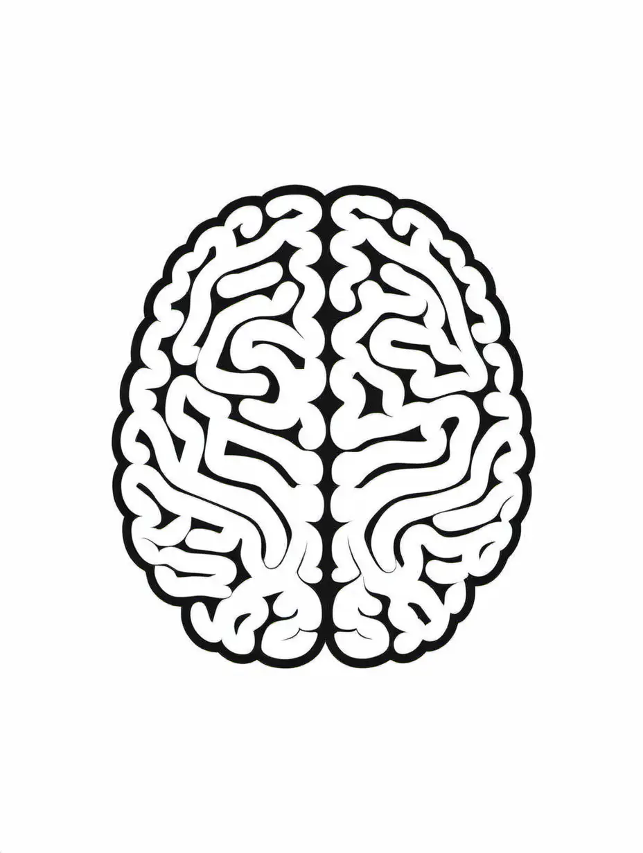 Brain for coloring, Coloring Page, black and white, line art, white background, Simplicity, Ample White Space. The background of the coloring page is plain white to make it easy for young children to color within the lines. The outlines of all the subjects are easy to distinguish, making it simple for kids to color without too much difficulty