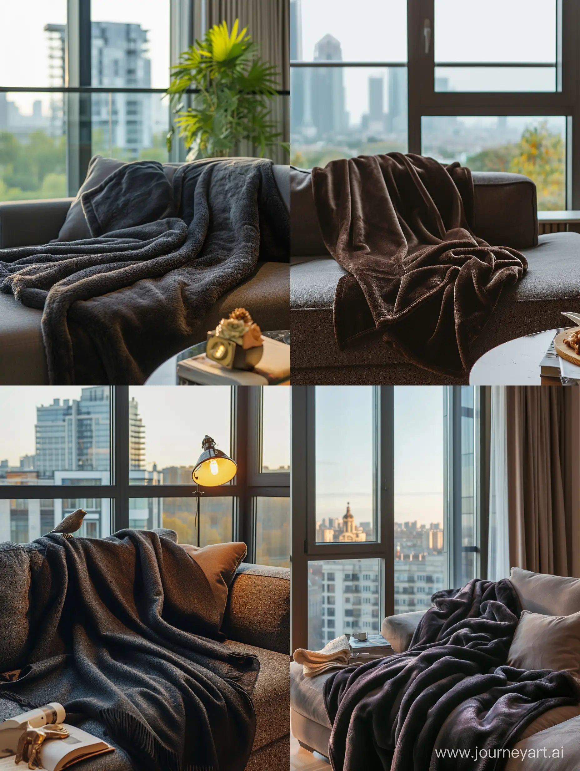 Luxurious-DarkColored-Blanket-Adorns-Stylish-Apartment-Sofa