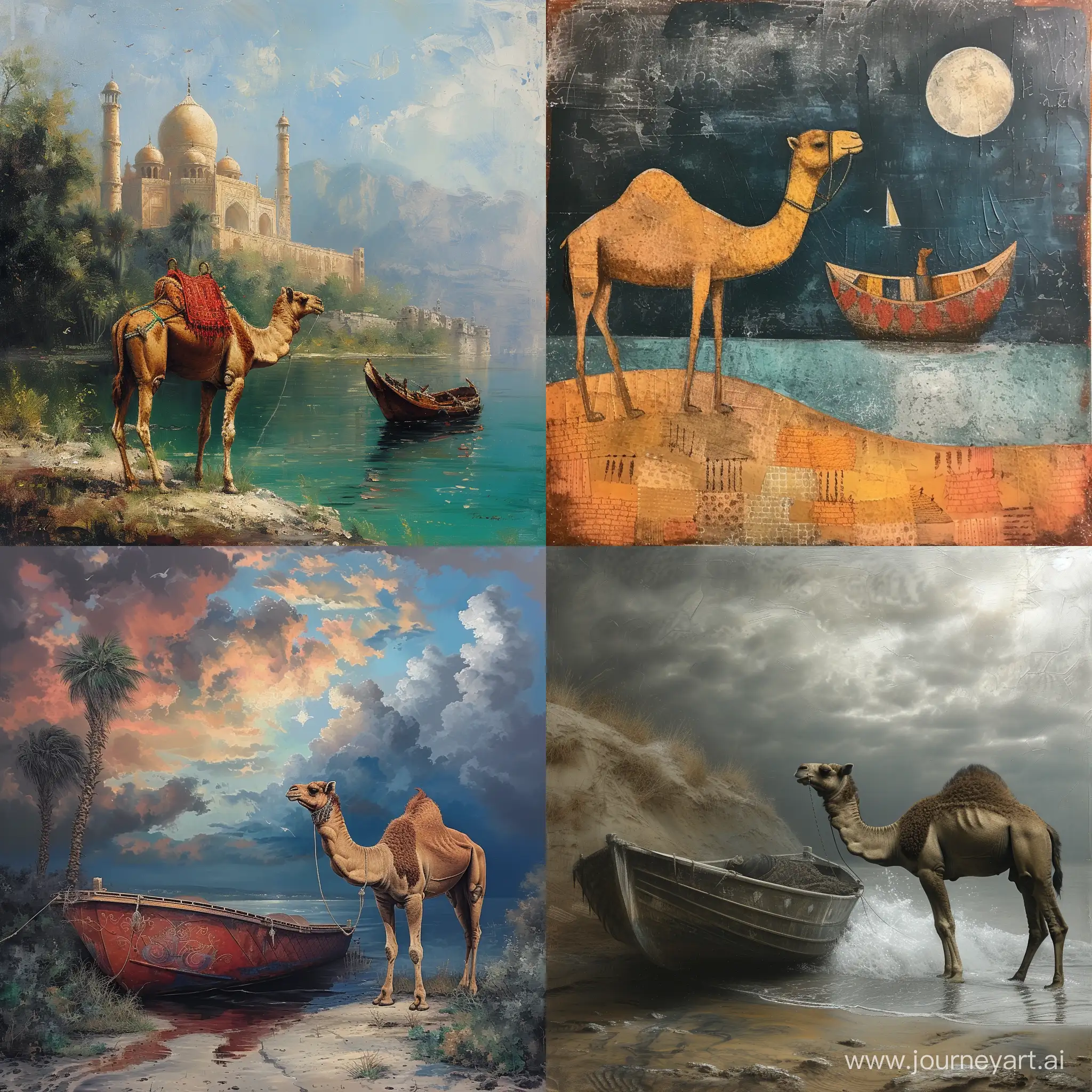 Playful-Boat-and-Camel-Merriment-in-a-Scenic-Setting