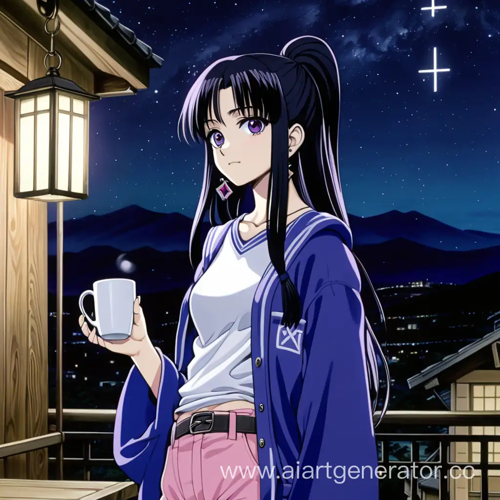 Dreaming-of-Kurapika-Teenage-Girl-Stargazing-on-Terrace-with-Hot-Drink