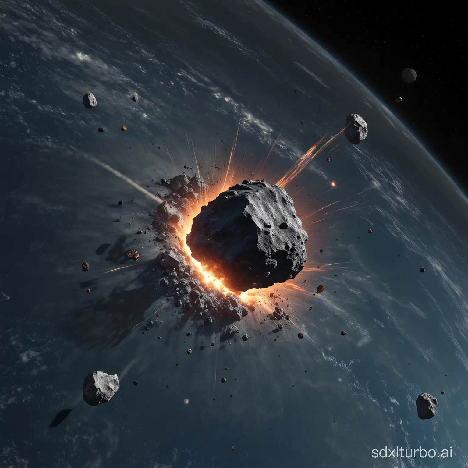 an asteroid impact annihilating all life on earth, viewed from space