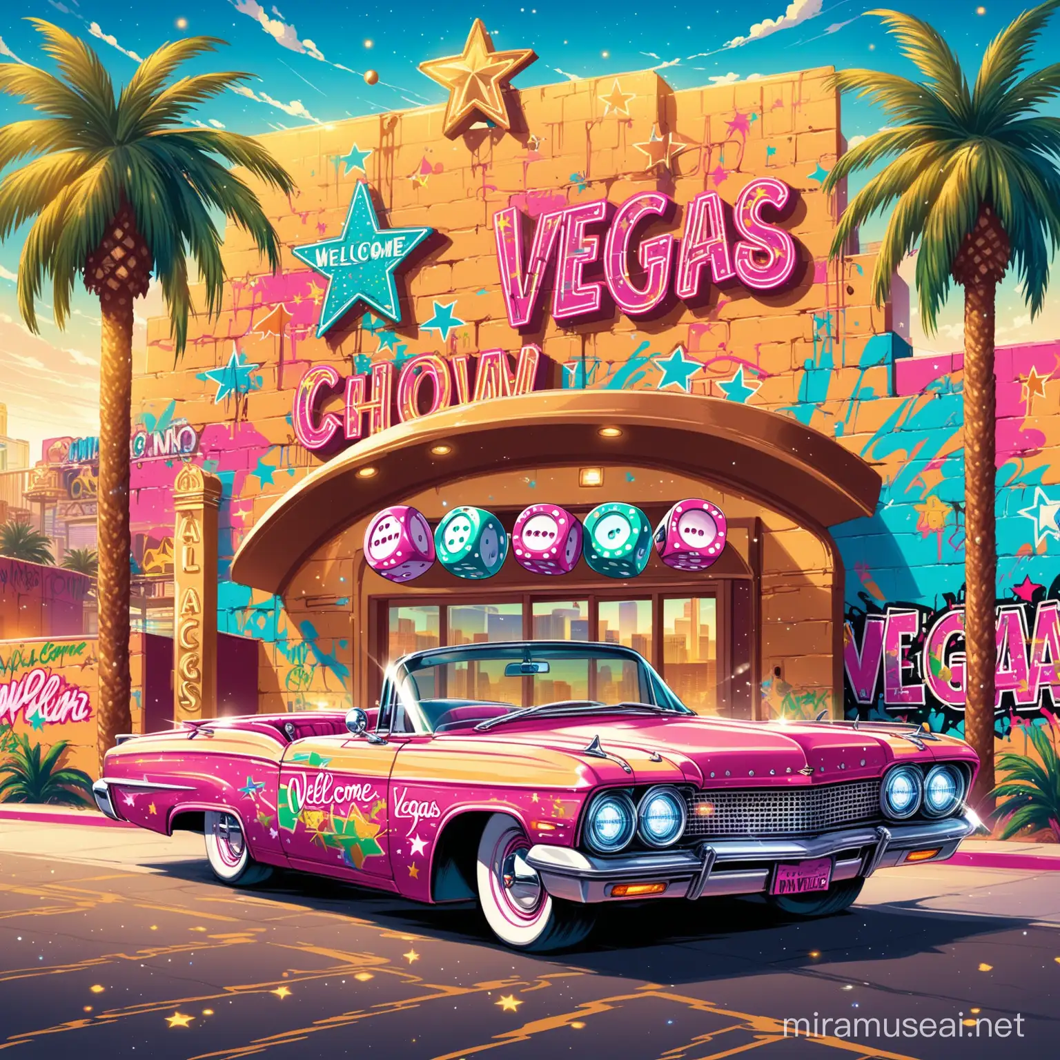 Vibrant Las Vegas Night Graffiti Stars Casino and Showgirls