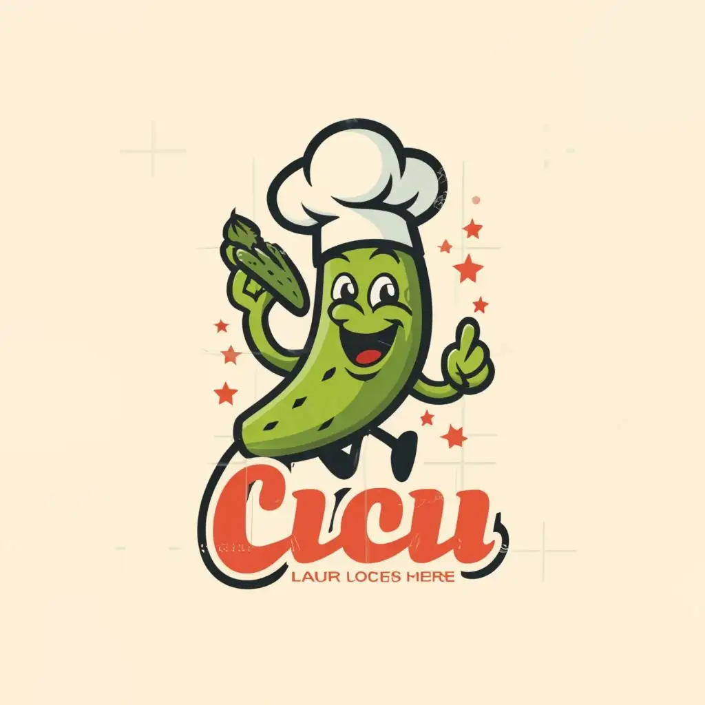 a logo design,with the text "cucu", main symbol:vintage cartoon cucumber dancing mascot logo, be used in Restaurant industry