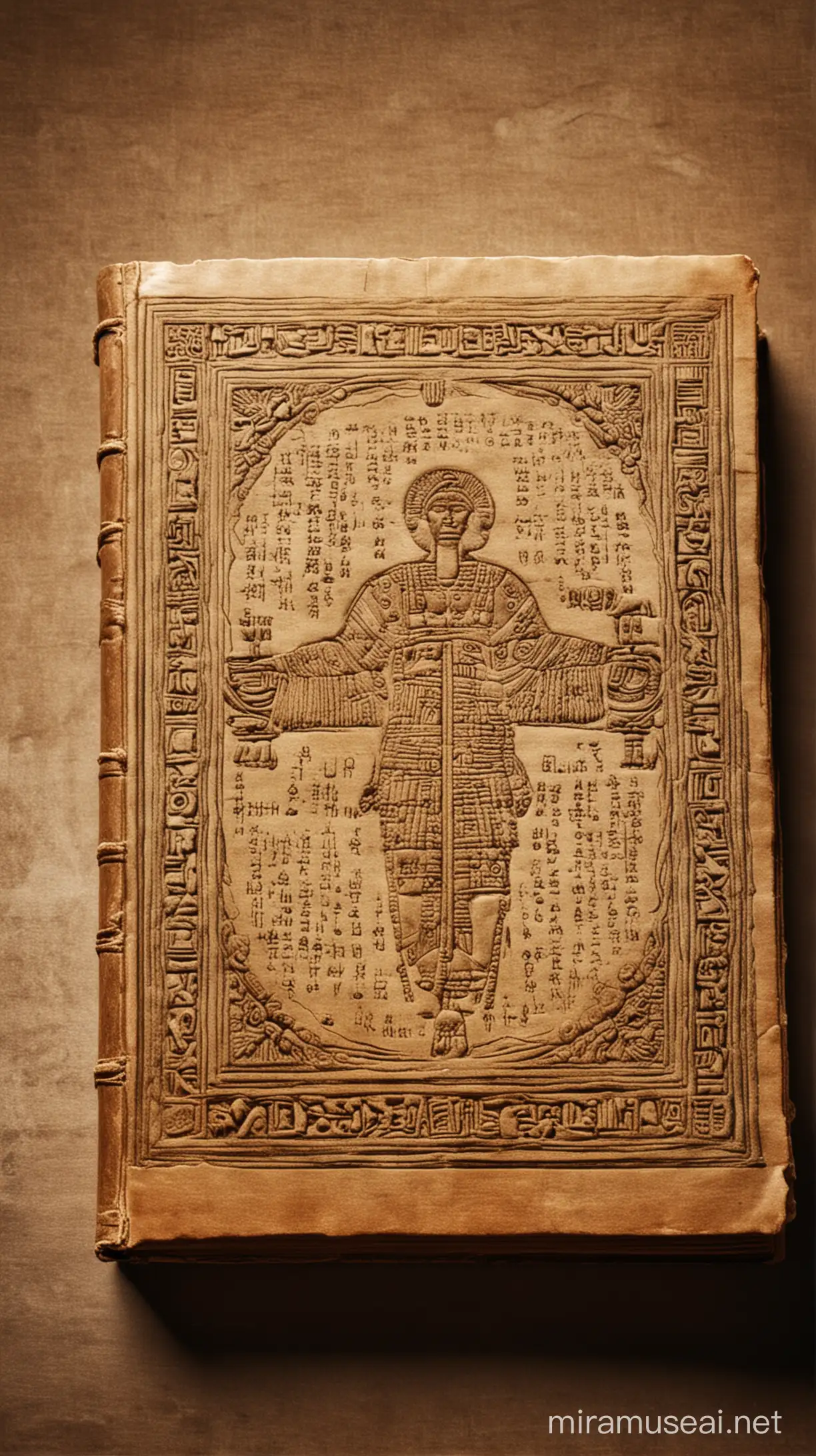 Ancient book cover on the table  in ancient world 