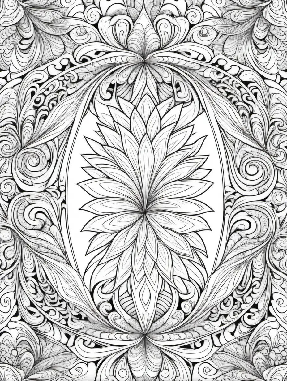 repeating pattern coloring book, black and white, relaxing design