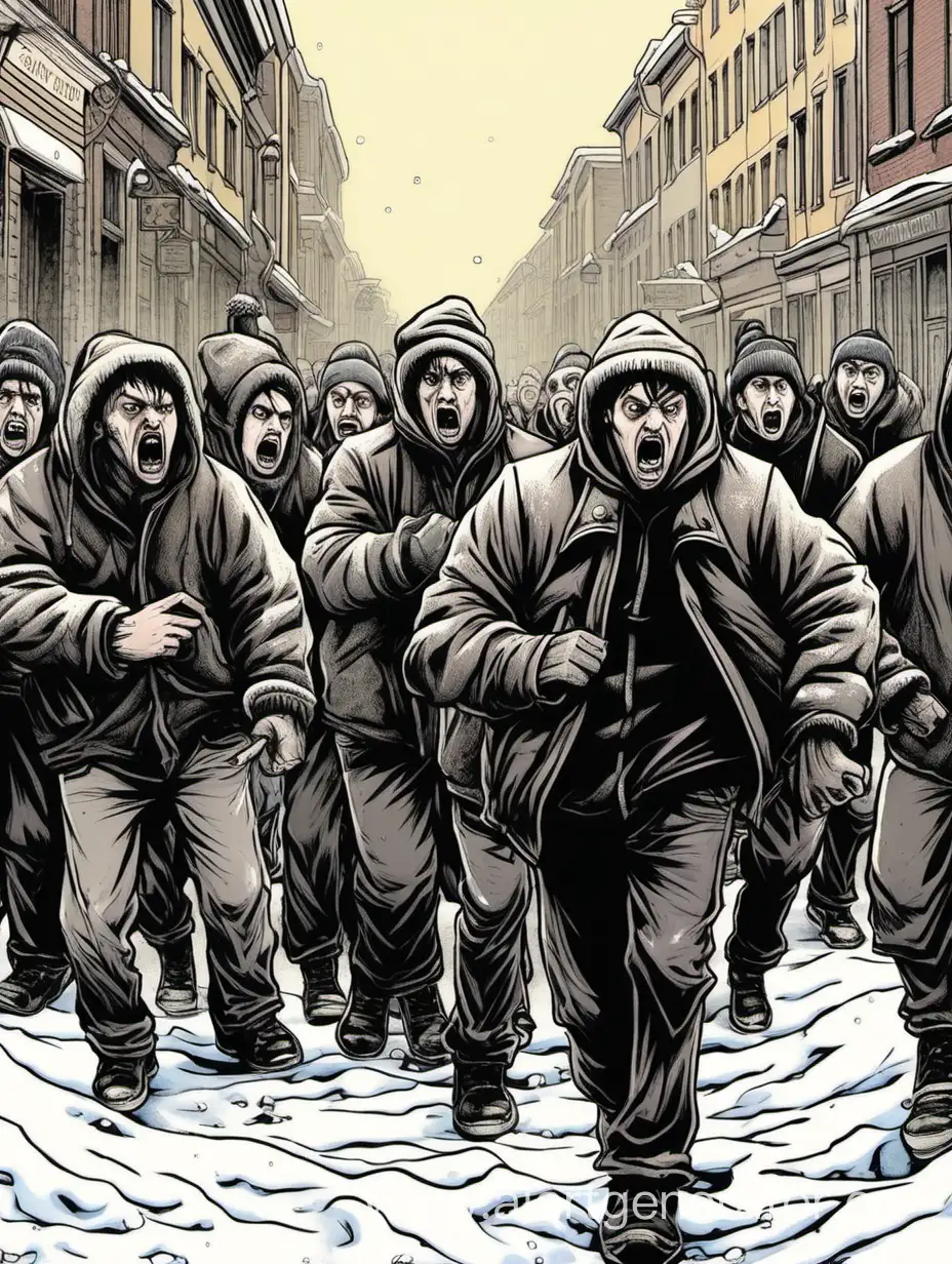 Winter-Street-Mischief-Crowd-of-Hooligans-Intimidate-a-Man