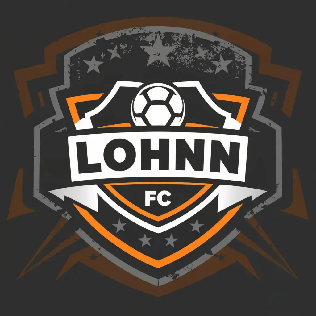 a logo design, with the text 'Löhn FC', main symbol: soccer ball, Moderate, be used in Sports Fitness industry, clear background the colors are: orange and black the background is black completely
no "C" letter at the end of the first title