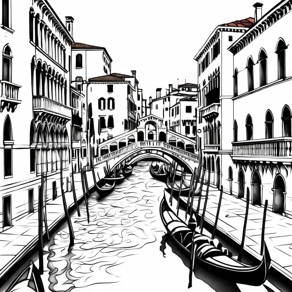 Realistic Venice Italy Coloring Page Grand Canal and Gondolas