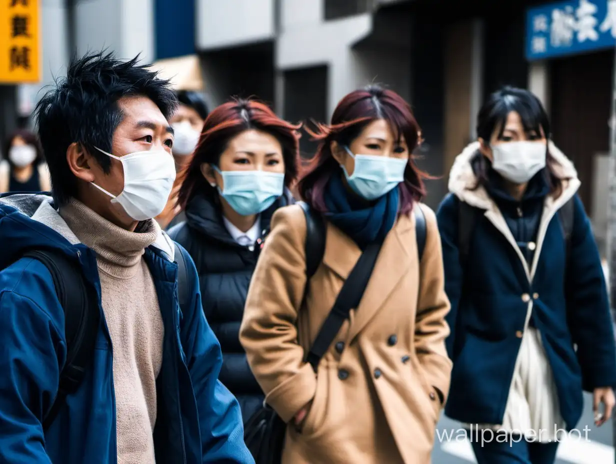 Japanese people wearing face masks in the street