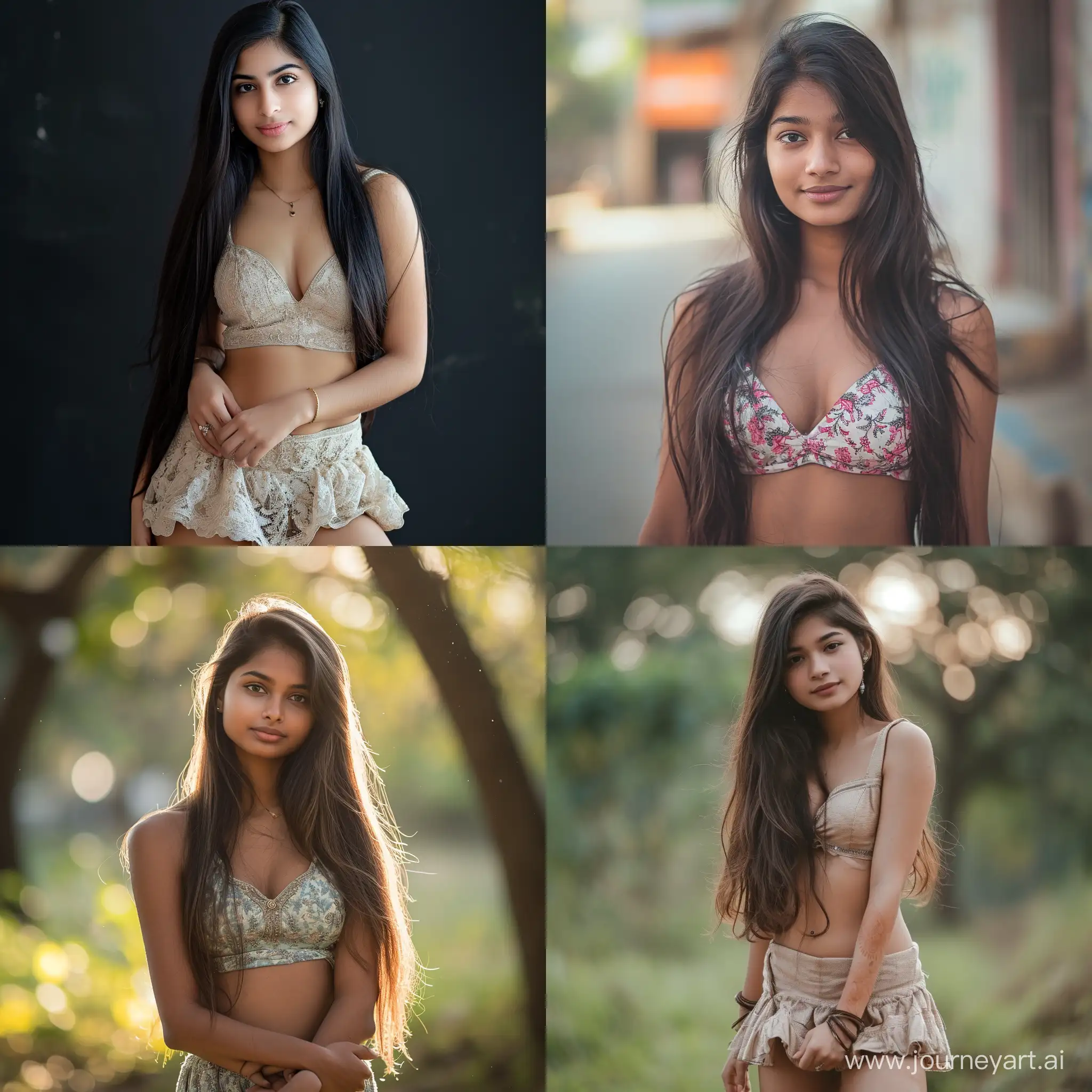A beautiful Indian girl with long hair and fair complexion in short dress pear shaped body aged 21