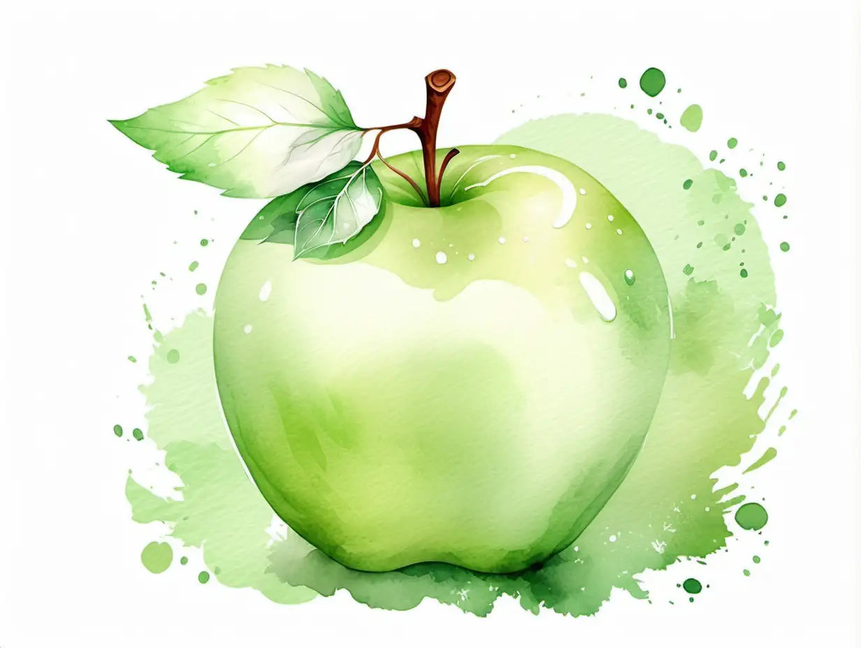 Soothing Watercolor Illustration of a Green Apple on White Background