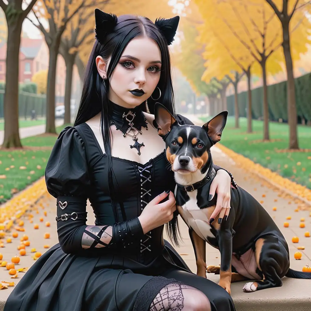 Goth Girl Walking Her Beloved Pet Dog at Twilight